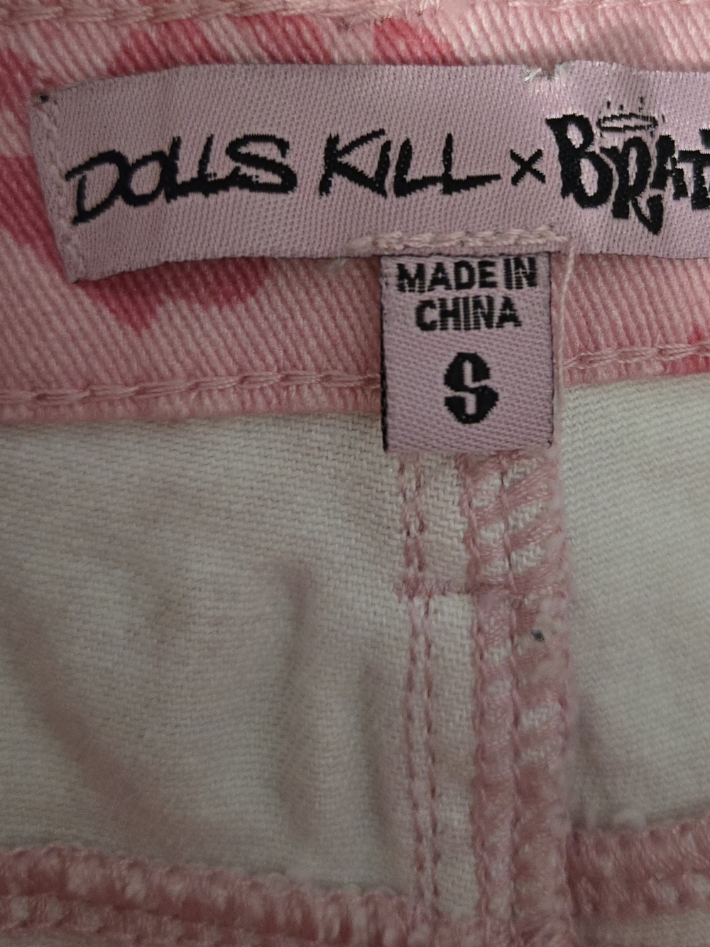 Dolls Kill x Bratz Pink Logo All Over Denim Jeans Pants S - Picture 3 of 6